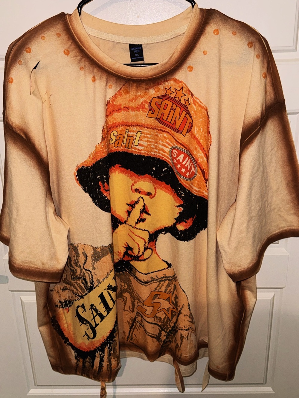 ROMWE Beige and Orange Graphic Short Sleeve Tee